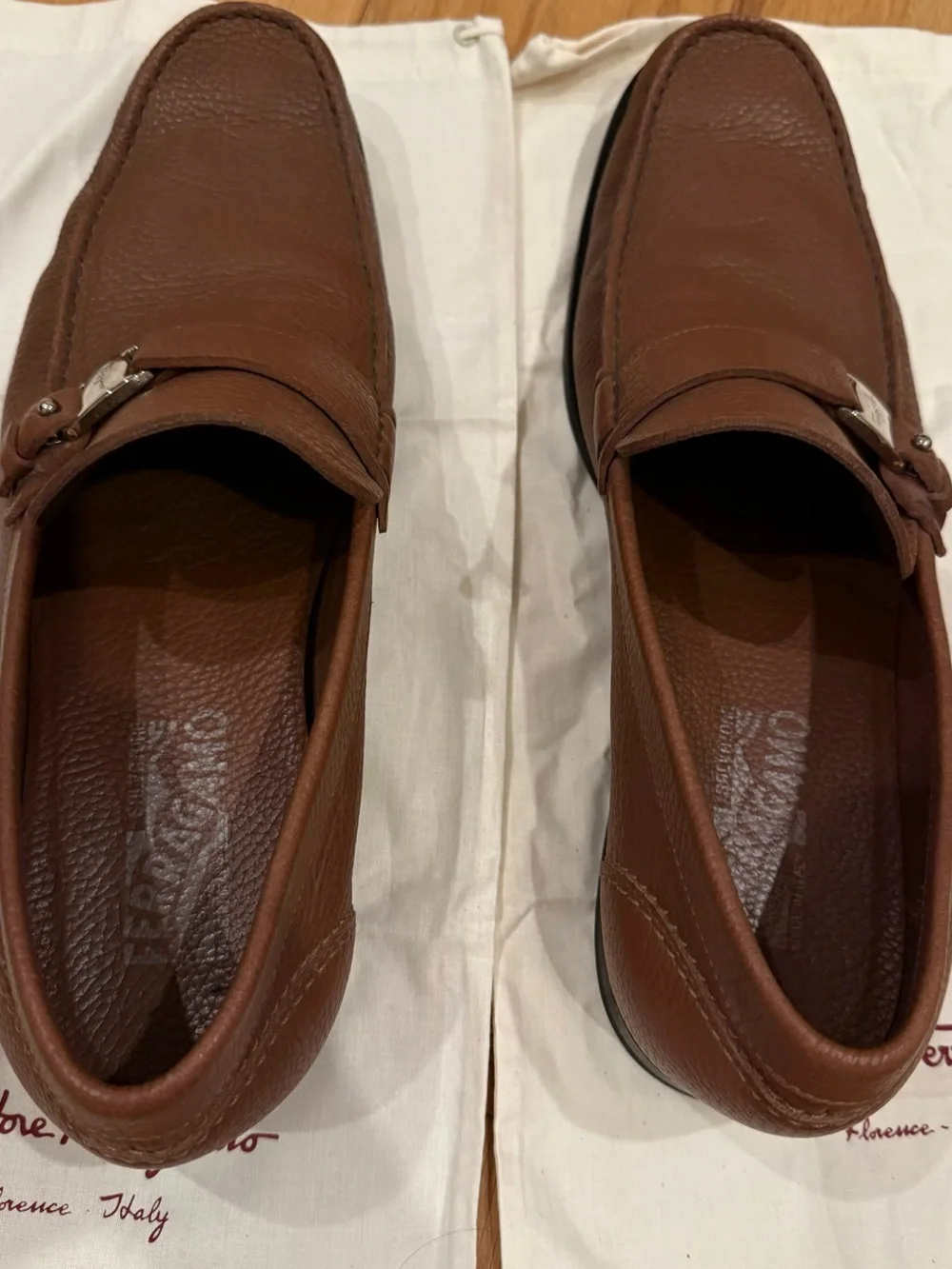 Salvatore Ferragamo Chestnut Brown Pebbled Leather Bit Loafers